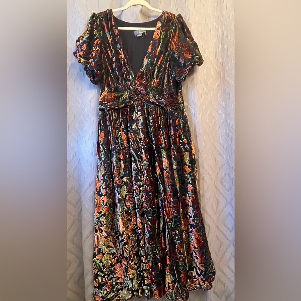 Anthropologie Katerina button-front velvet Multicolor Floral Maxi Dress, Sz 18W
